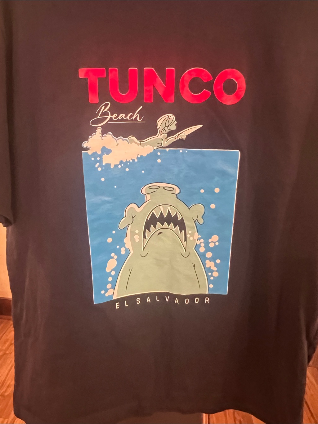 Tunco Beach El Salvador Graphic Tee - Black With Red & Blue